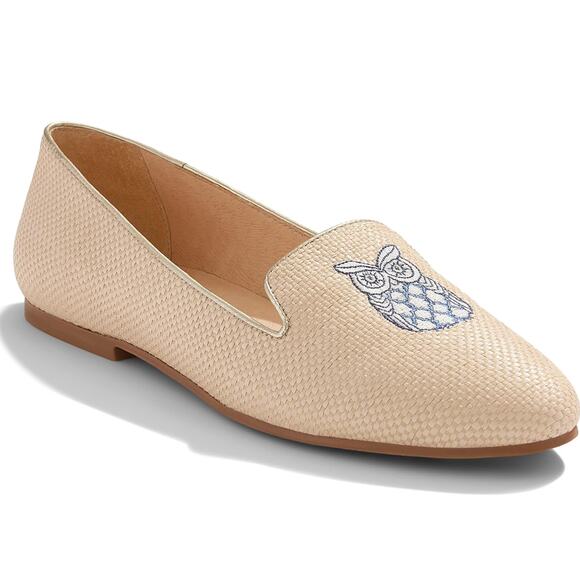 Jack Rogers Ginny 2 Flats Womens Size 9.5 Beige Embroidered Owl Slip On Loafer - Picture 1 of 10